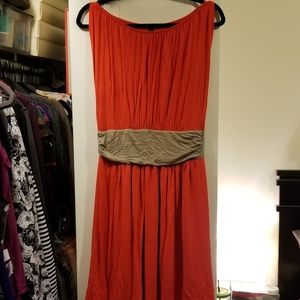 Express Coral and Tan Dress